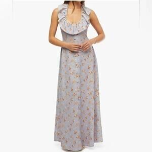 NWT WeWoreWhat Vintage Roses Ruffle Halter Sleeveless Maxi Dress XS Blu Lavender